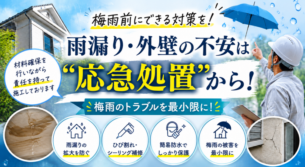 梅雨前の今こそ”応急処置を！”雨漏り・外壁の不安は早めの対策を